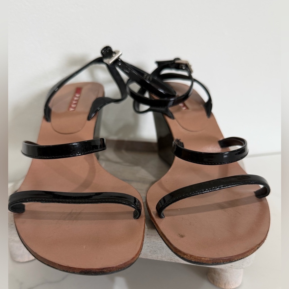 Prada Sport Women’s Vintage Black Strappy Wedge Sandals Black Size 36.5 - Picture 13 of 15